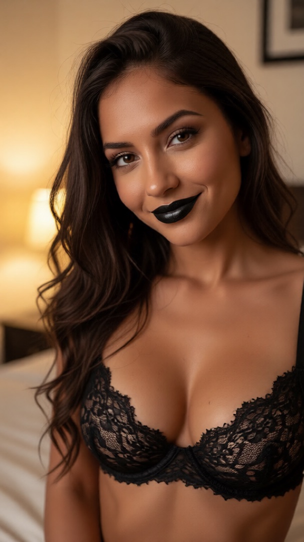 AI-generated brunette woman in black lace